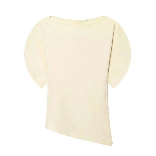 HH Women Casual Loose T-Shirts Asymmetrical Hem Blouse Short Puff
