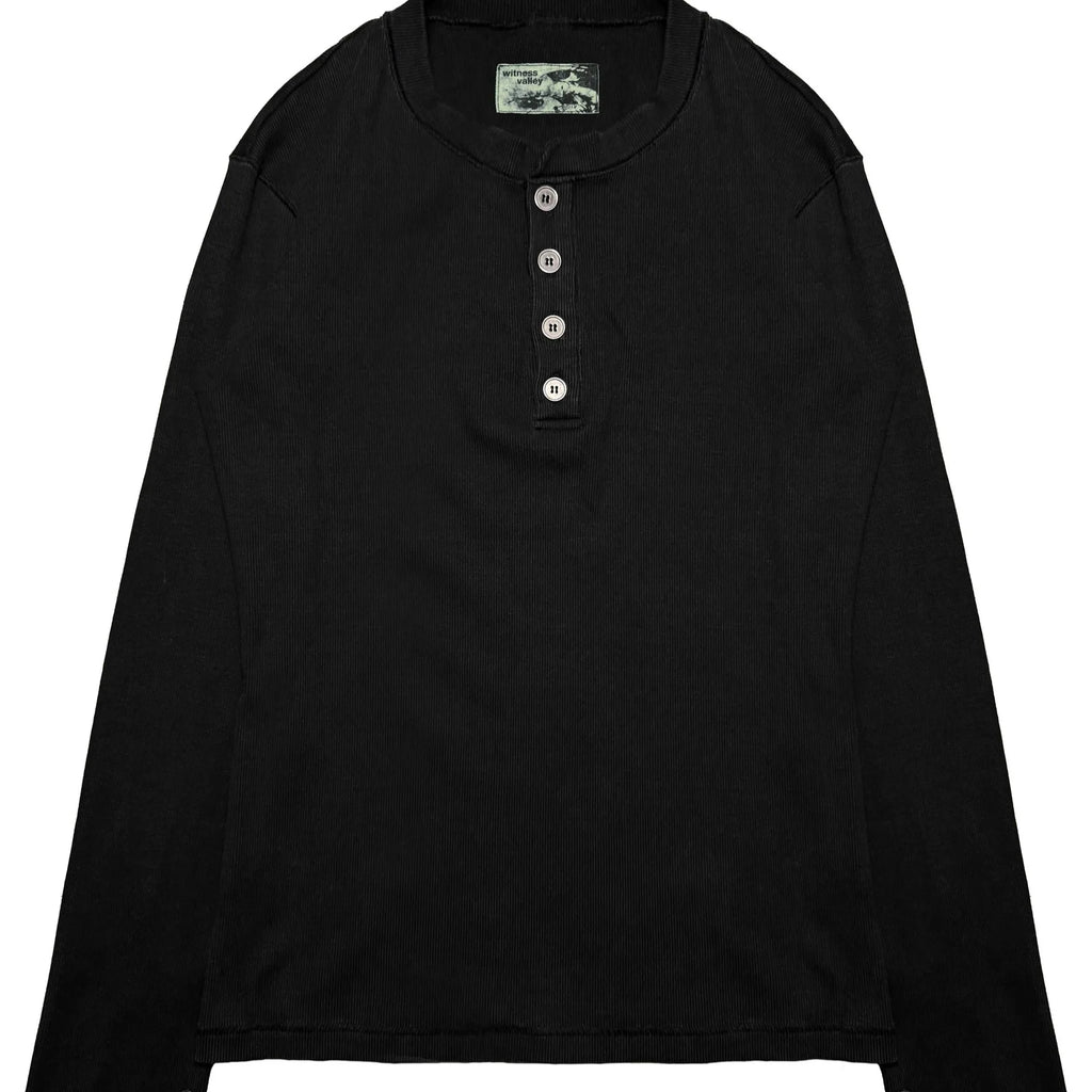 Japanese Vintage Black White Stripe Henley Long Sleeve T-shirt Unisex