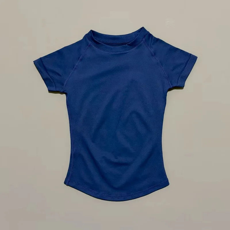 HISTELLO Df Solid Color Sports Short Sleeve Top Women Seamless Yoga