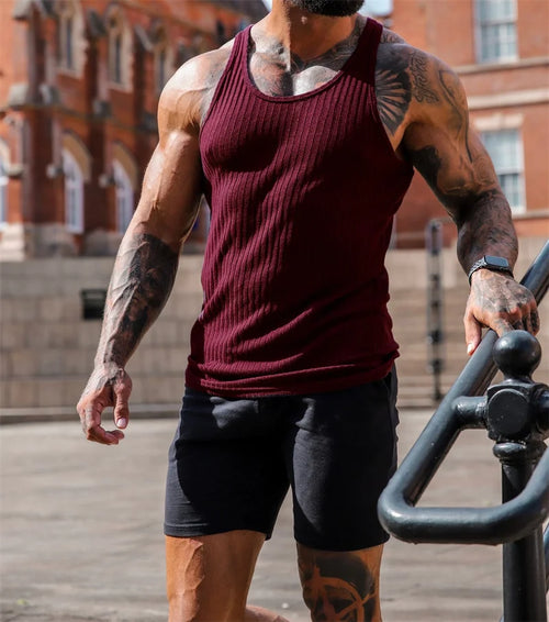 2023 Summer men Vest stripe gym Tank top Men Fitness sleeveless shirt