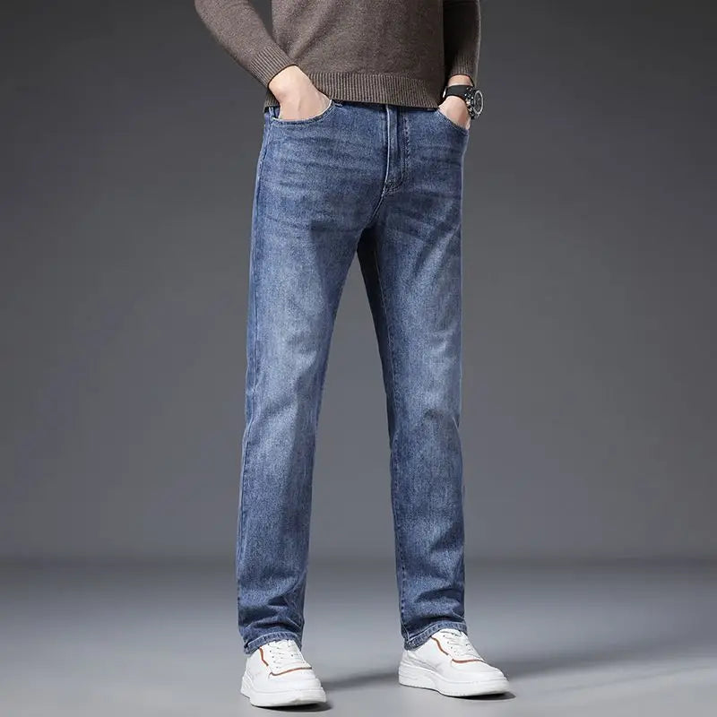 Korean Fashion Men's Soft Stretch Slim Fit Jeans Business Casual