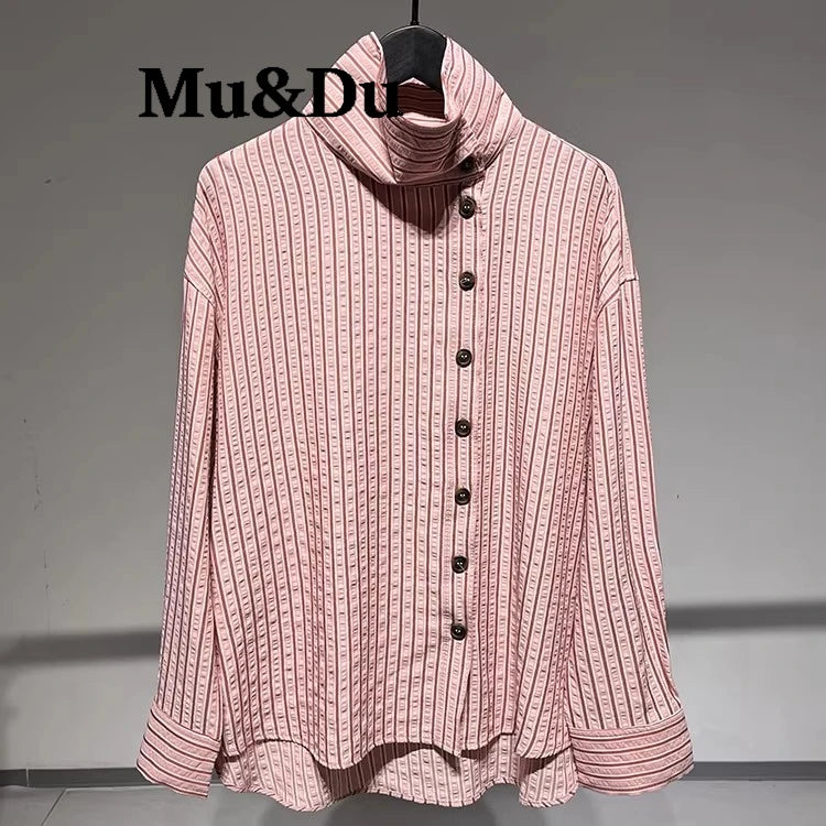 Women Shirt 2026 New Fashion Summer Pink Long Sleeve Striped Shirt for