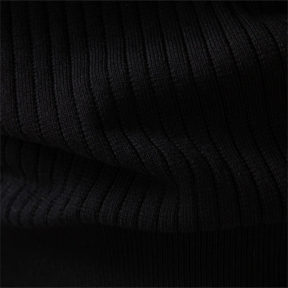 AIOPESON Button Placket Polo Shirt Men Ribbed Stripe Long Sleeve