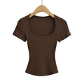 Square Collar High Stretch Summer Crop Tops Women Short Sleeve Tops