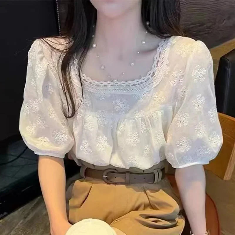 2024 Summer New Fashion Chiffon Blouse Women Short Sleeve Women's