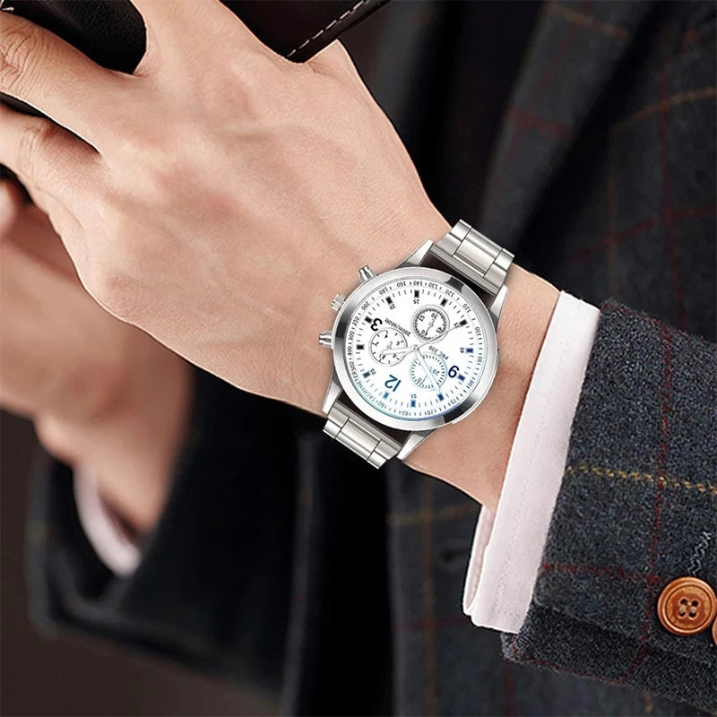 1/2PCS Men Business Watches Fashion Men's Steel Band Quartz Watch with