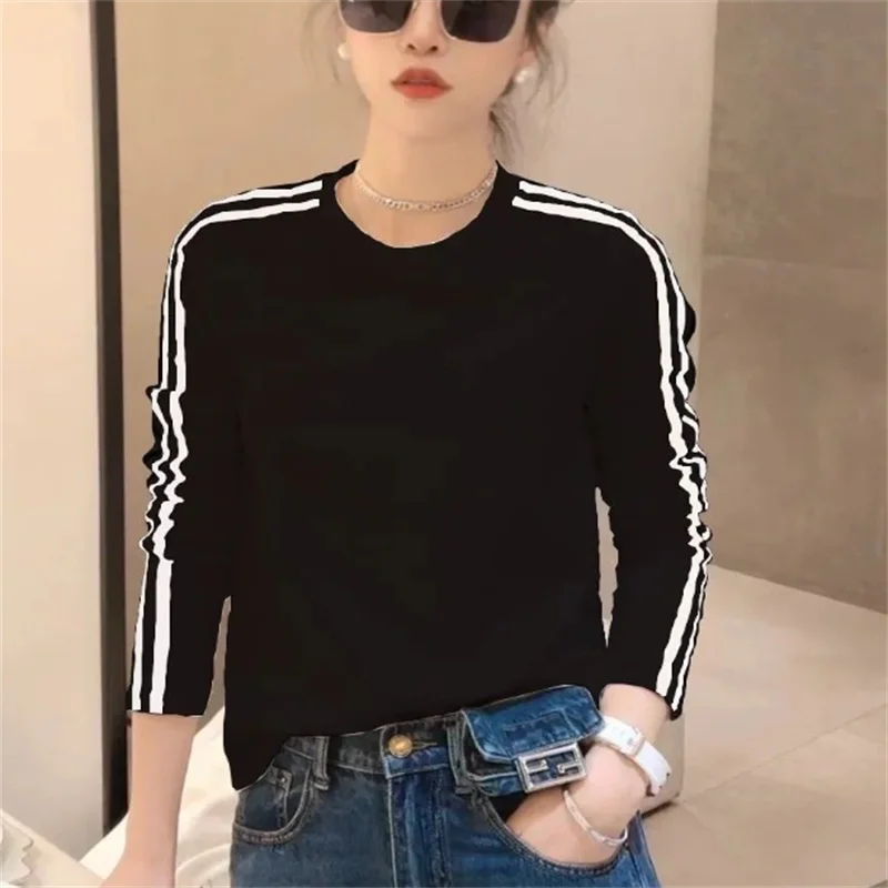 Simplicity Women Tshirt Thin T-shirt Fashion Bottom Top Stripe Blous