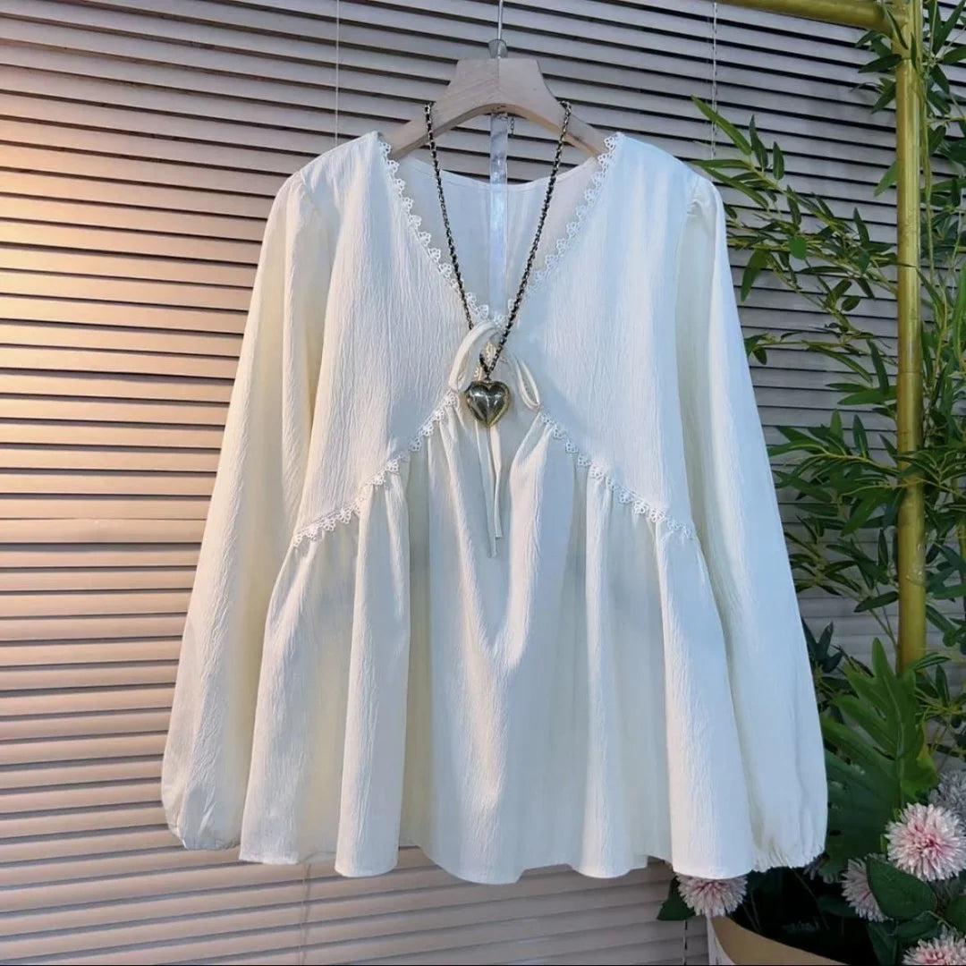 Plus Size Women Clothing Spring Autumn New V-Neck Long Sleeved