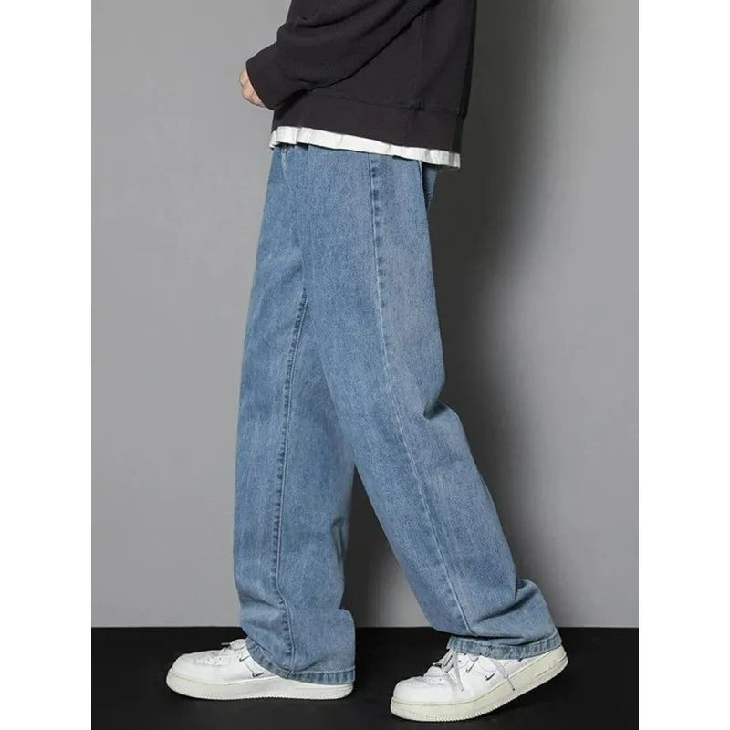 2026 New Korean Men's Casual Long Jeans Classic Man Straight Denim