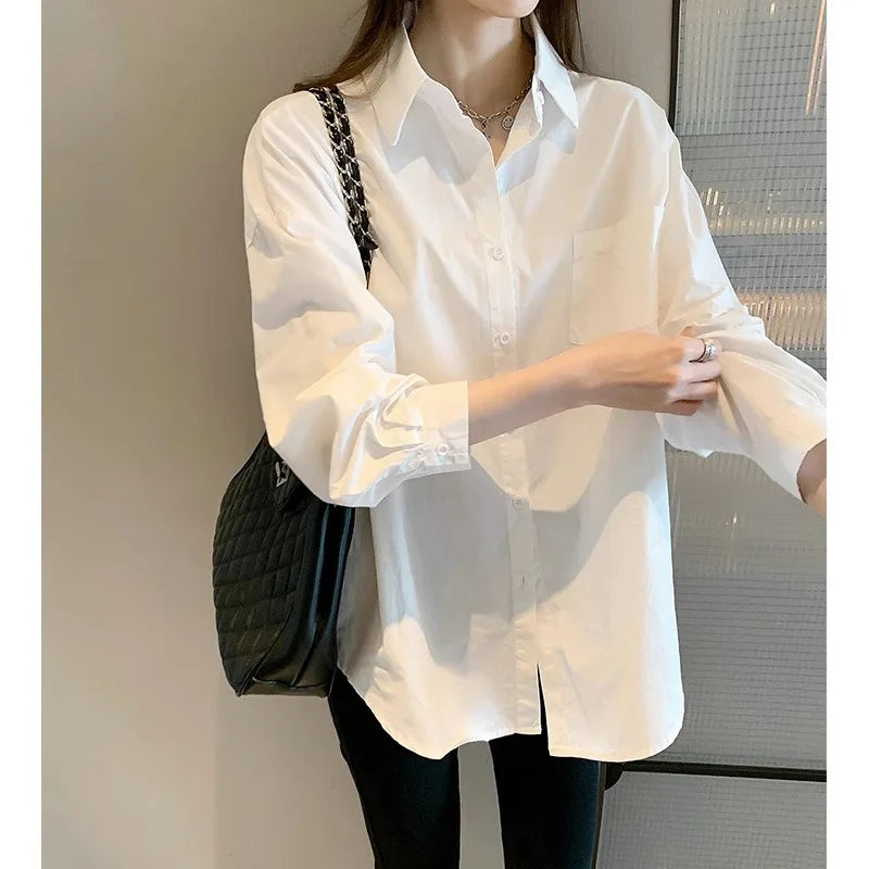 White Blouse Ladies' 2023 Autumn's new Korean-style Long-sleeved