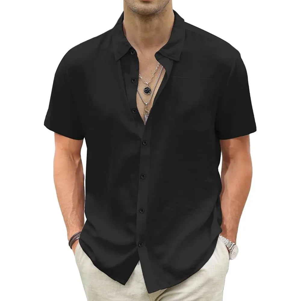 Men's Lightweight Hawaiian Shirts Cotton Linen Breathable Short Sleeve