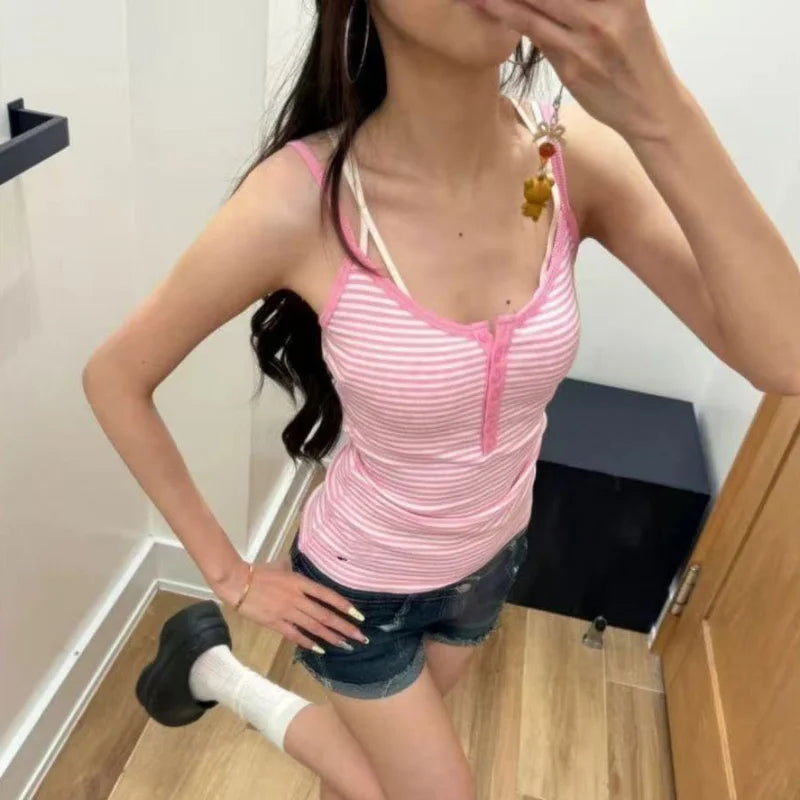 Fashion Summer Camis Women Y2K Spaghetti Strap Tops Sweet Off Shoulder
