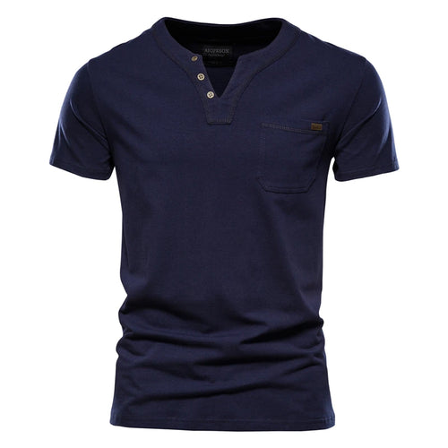 2021 Summer Top Quality Cotton T Shirt Men Solid Color Design V-neck