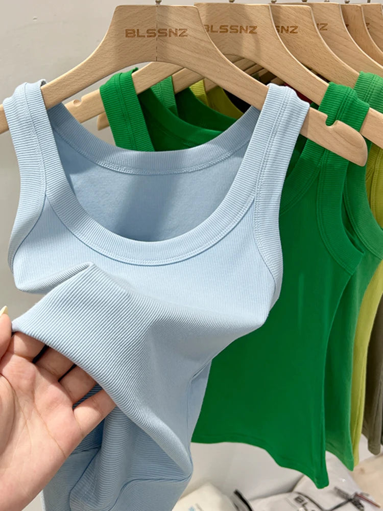 AOSSVIAO Women Solid Round Neck Ribbed Tank Top Camisole Women 2026