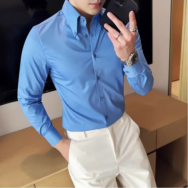 Plus Size 6XL-M Luxury Solid Color Big Neck Shirts For Men High