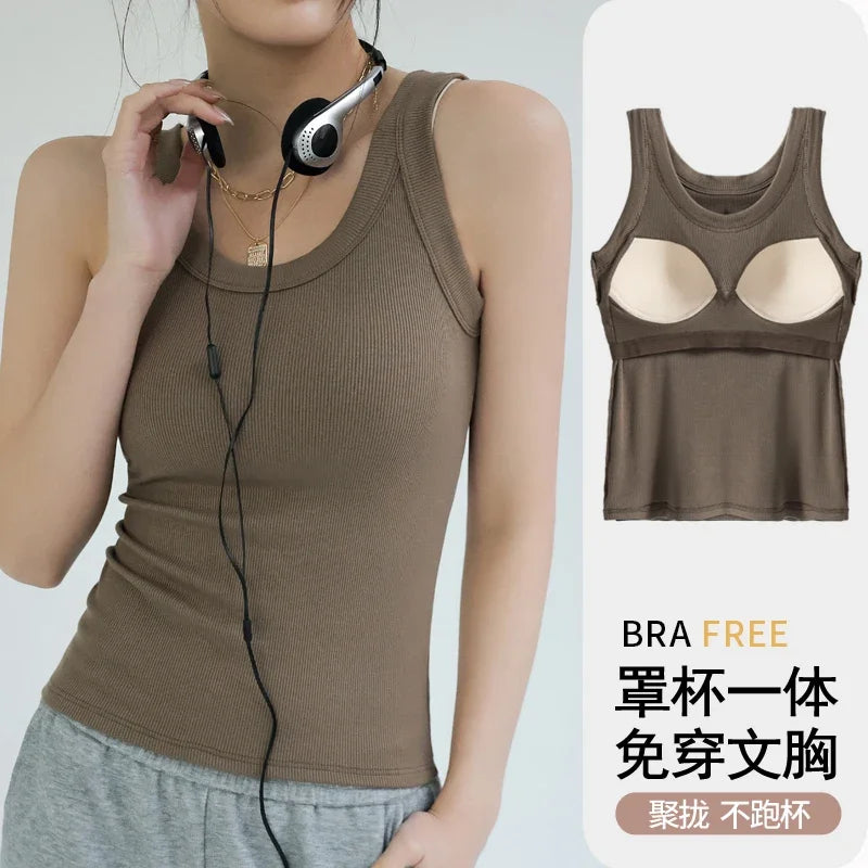 New Women Solid Round Neck Ribbed Tank Top Camisole Women Summer Basic