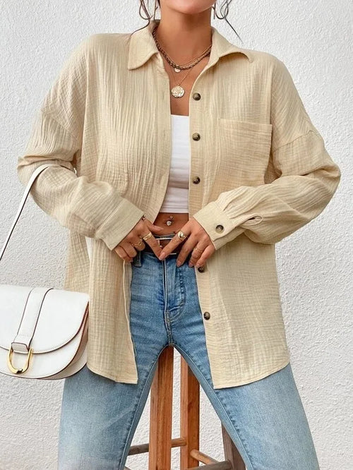 100% Cotton Gauze Muslin Women Shirts Casual Turn Down Collar Long