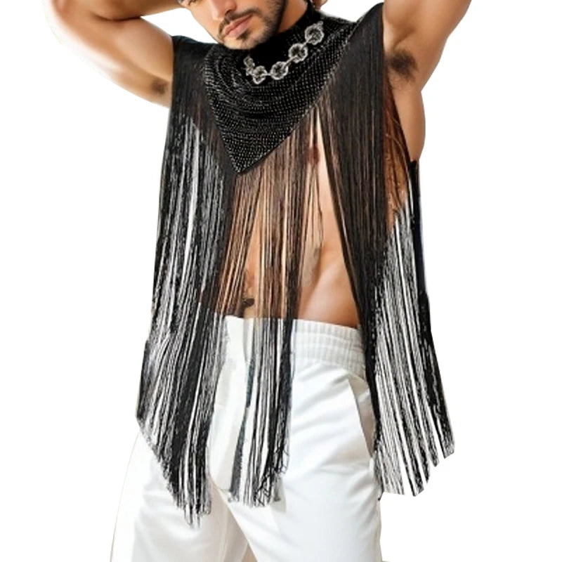 Men's Clothing Irregular Tank Tops Fashion Vests Tassel Patchwork