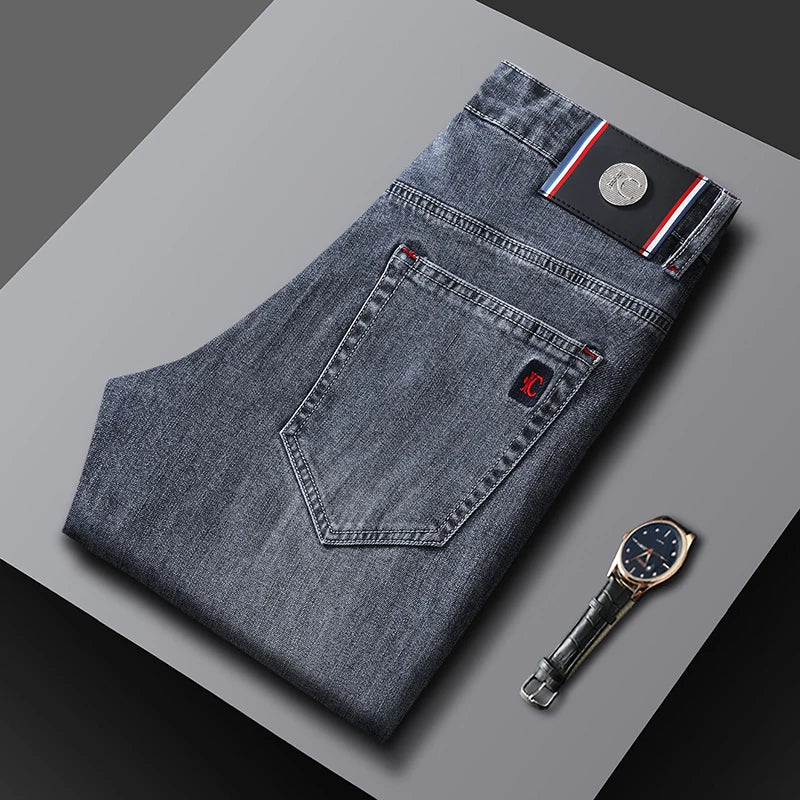 Men's Slim Fit Straight Leg Jeans European Style Versatile Business