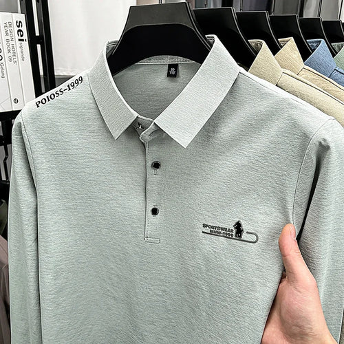 Mens Long Sleeve Polo Shirt Casual Business Tops Embroidery Turndown