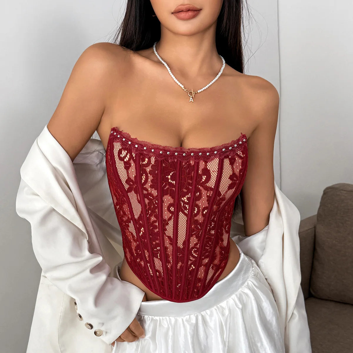Sexy chic lace Corset Strapless Korean Camis Tank Top Basic Fashion