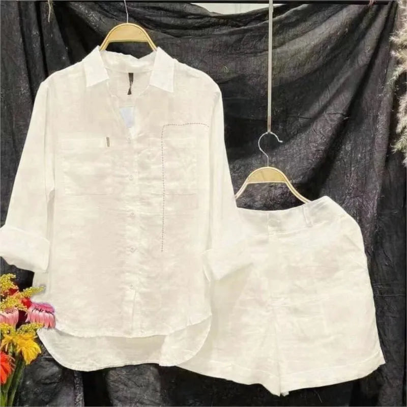 Summer Cotton Linen Casual Home 2 Piece Set For Women 2024 Fashion