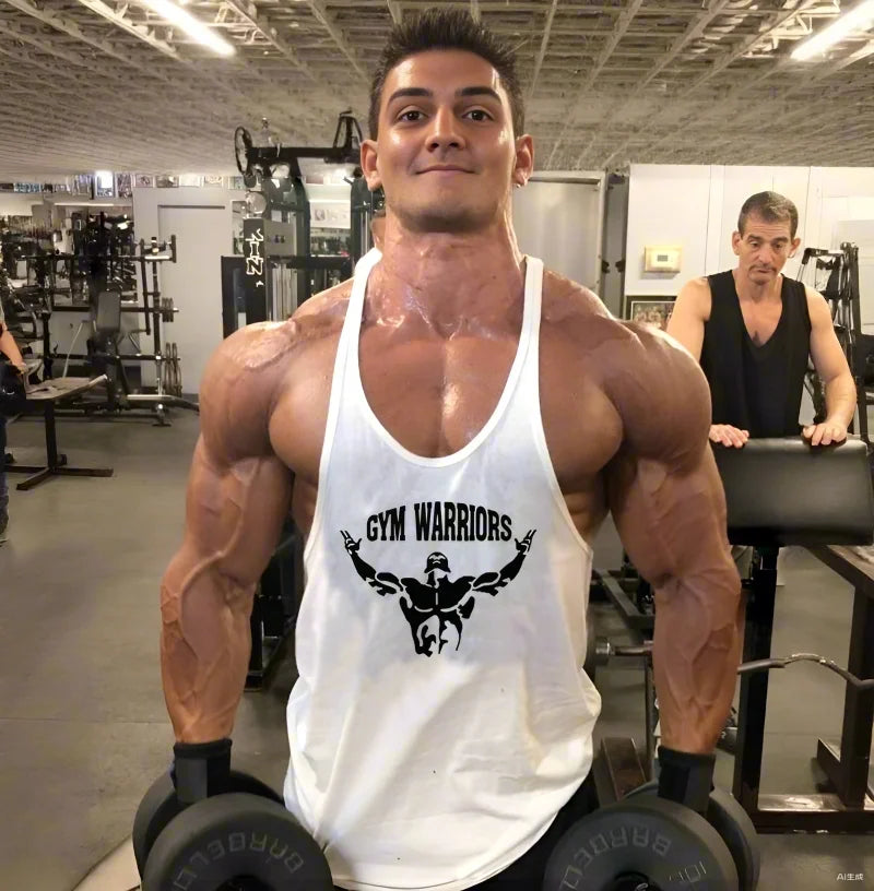 Men's Cotton Gym Warriors Tank Tops Running Vests Y-Back Bodybuilding