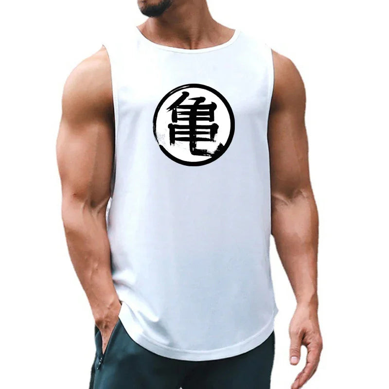 Japanese Anime Turtle Script Printed Summer Fitness Sports Tank Tops