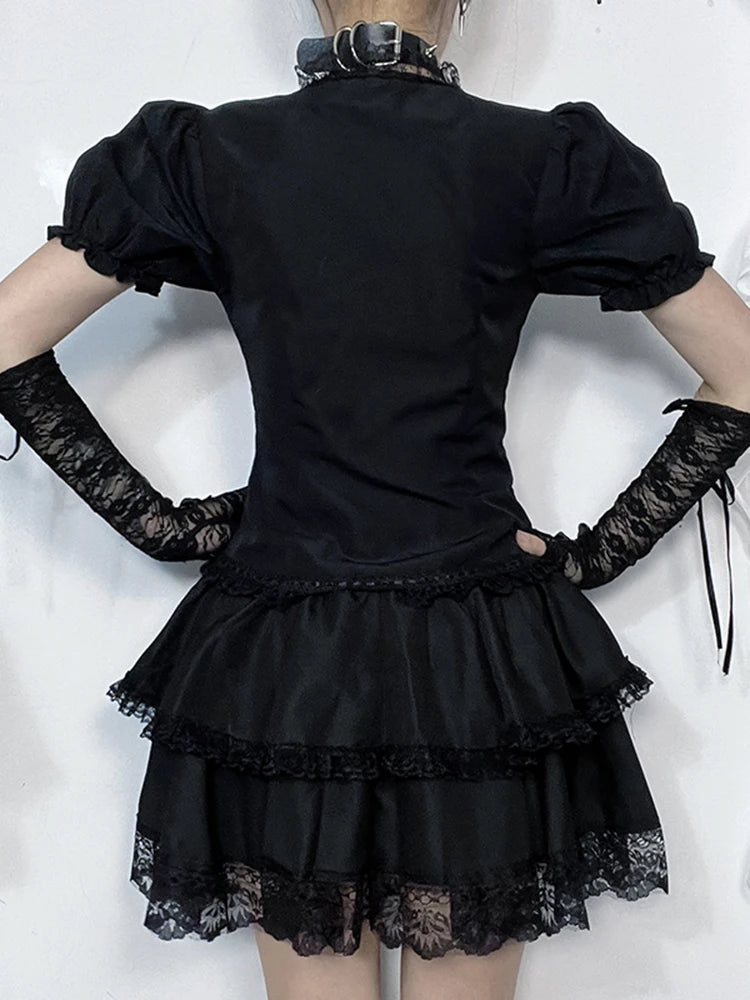 AltGoth Vintage Gothic Lolita T-shirt Women Streetwear Lace Patchwork