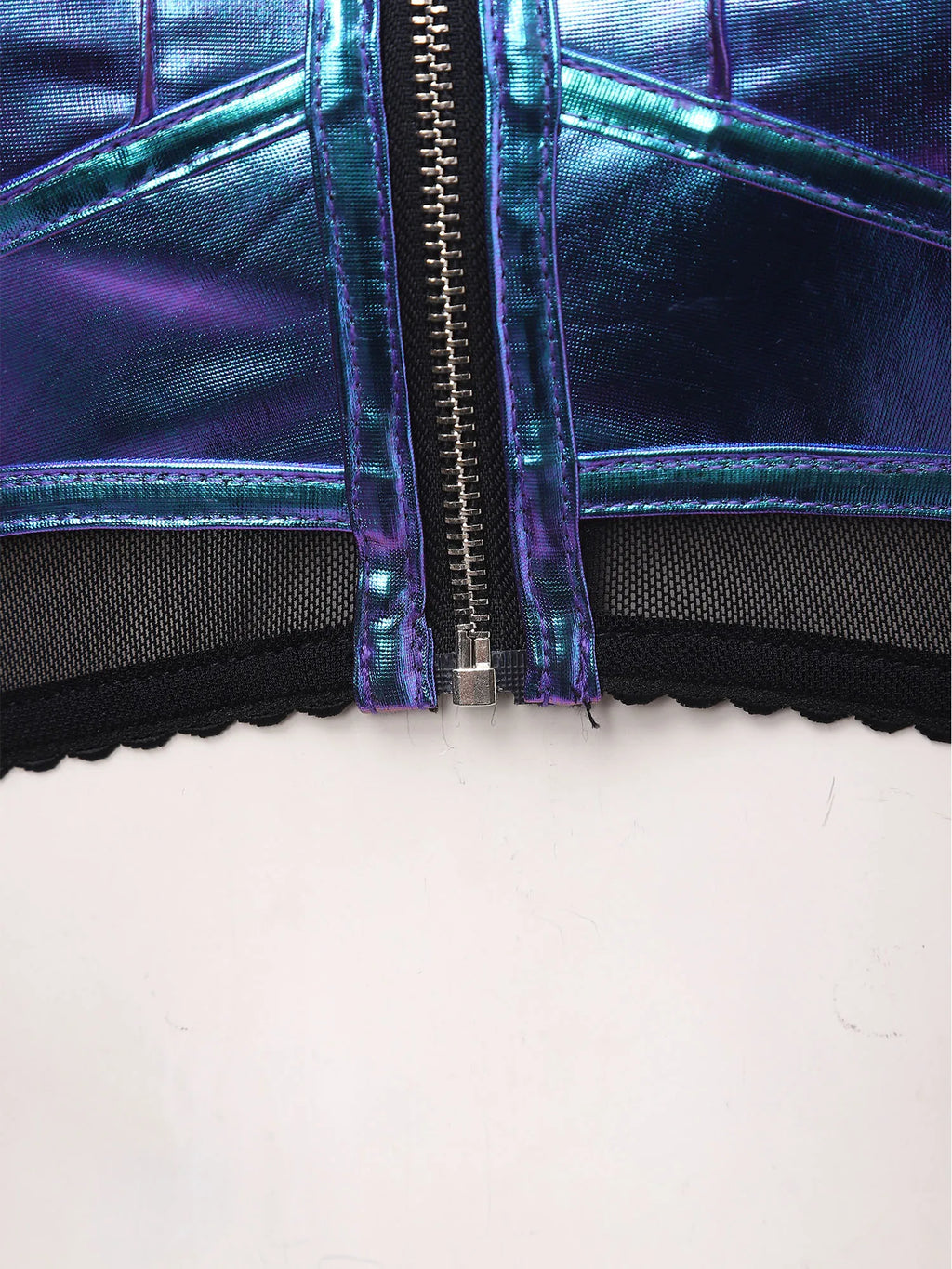 Women Metallic Shiny Punk Style Vest Crop Top Sheer Mesh Adjustable