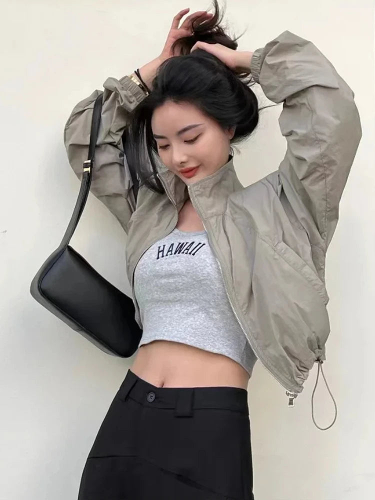 Autumn Vintage Women's Windbreaker Cropped Jackets Harajuku Oversized