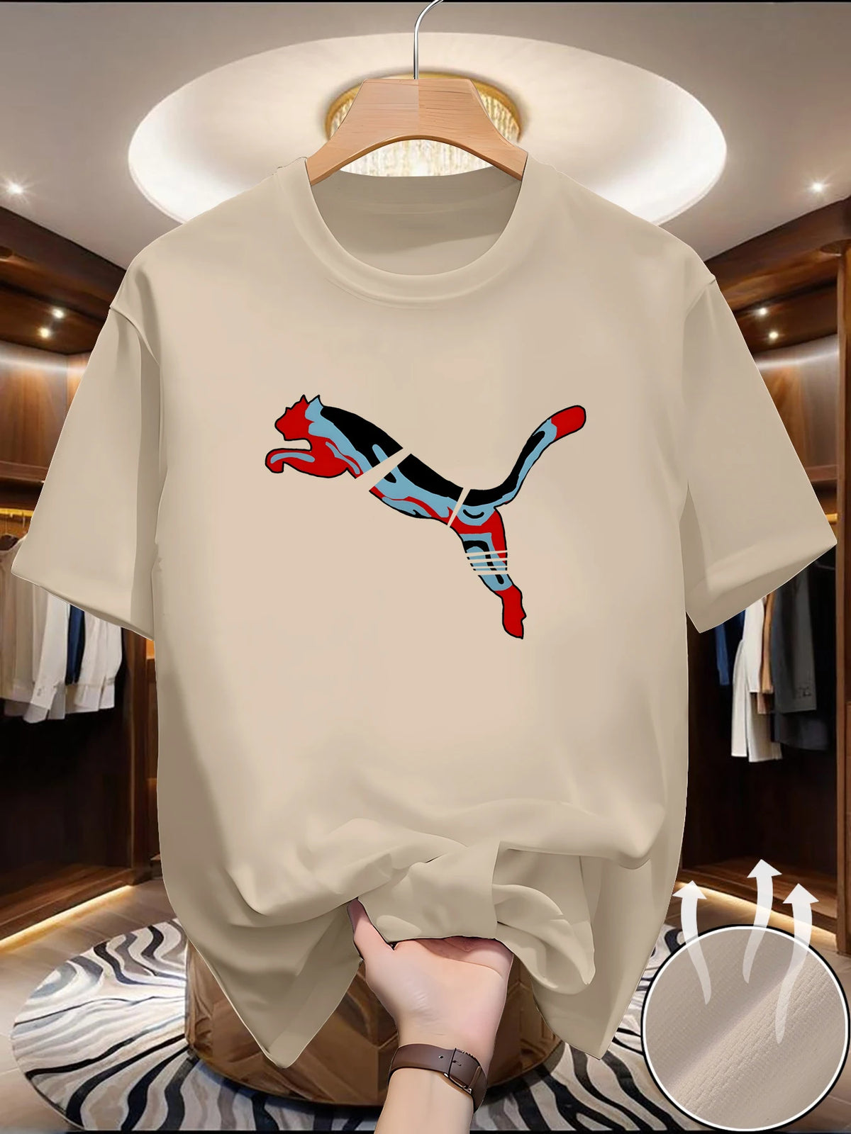 Men's summer quick drying mesh T-shirt with animal world pattern