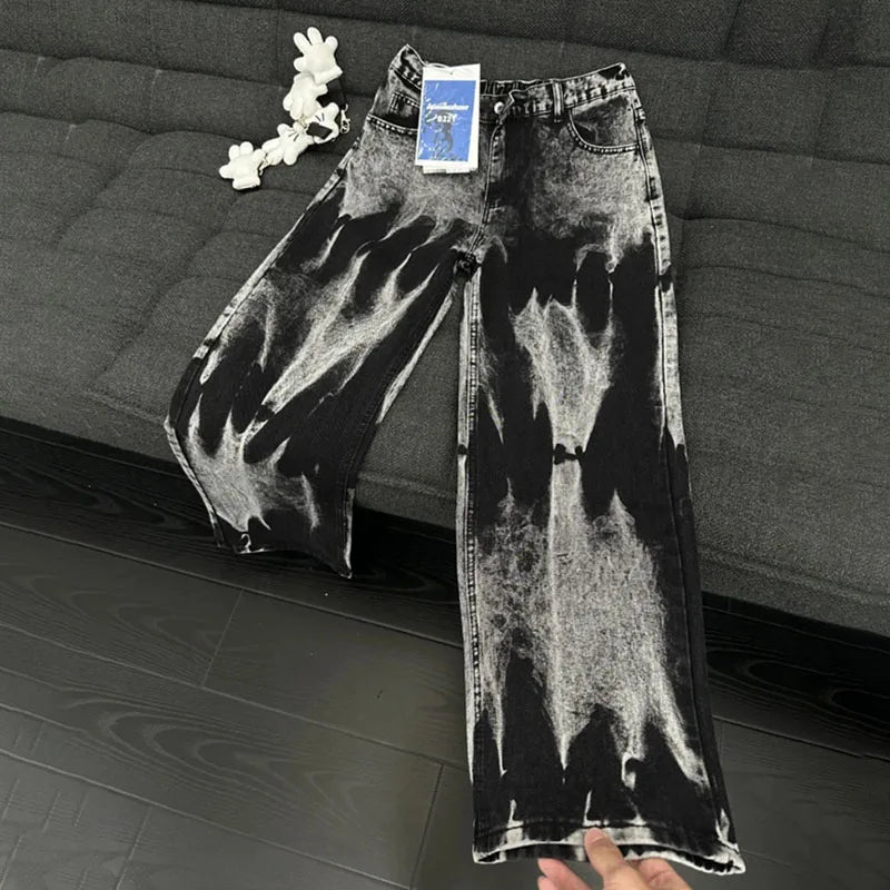 Autumn Black Tie Dye Jeans Fashion Micro Flared Pants Hip-Hop Pants