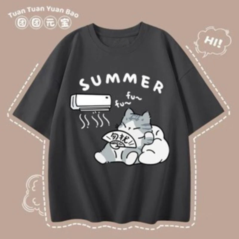 M-8XL Summer Men Oversize T-shirt Korean Casual Loose Style Kitten