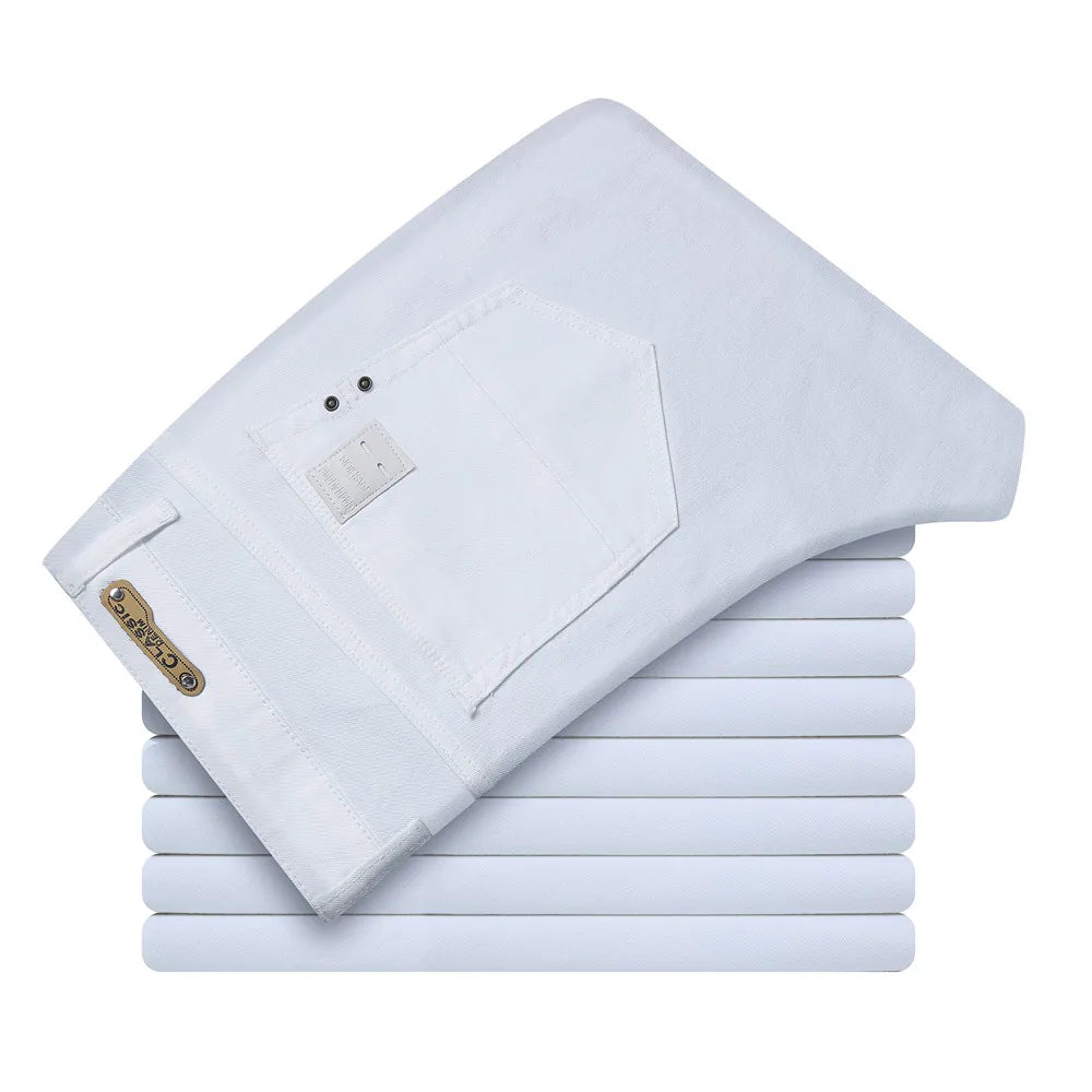 High Quality Cotton Blend White Jeans Men Fashion Casual Classic Style