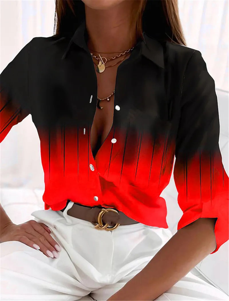 Fashion Tie-dye Gradient Pattern Women Shirts Spring Summer Long