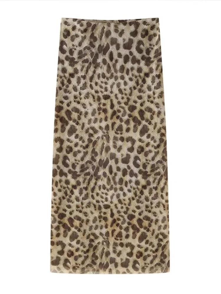 Women Tulle Leopard Print Top with Bandeau Off-the-shoulder