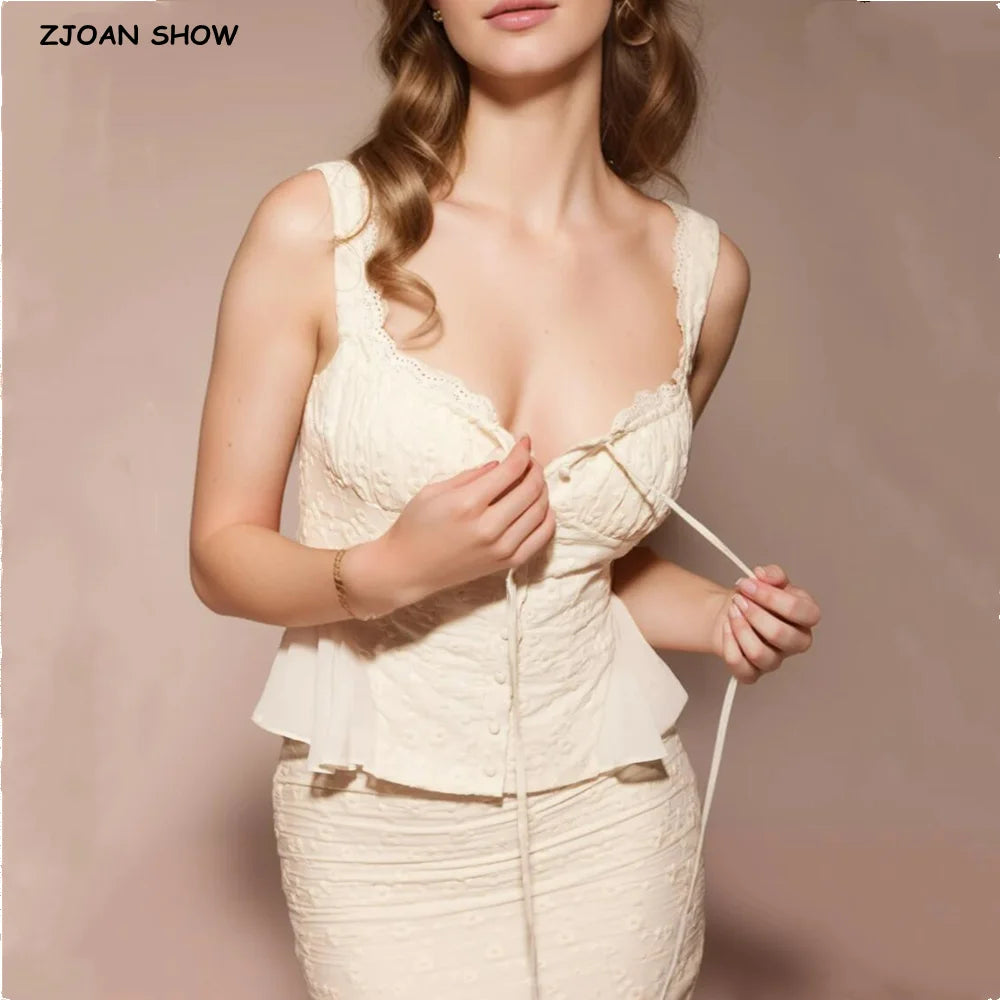 2024 Apricot Spliced Lace Bow Ruched Chest Embroidery Sexy Corset