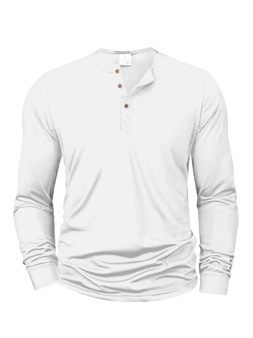 Spring Autumn Henley Neck T-Shirt Men Basic Breathable Men's Long
