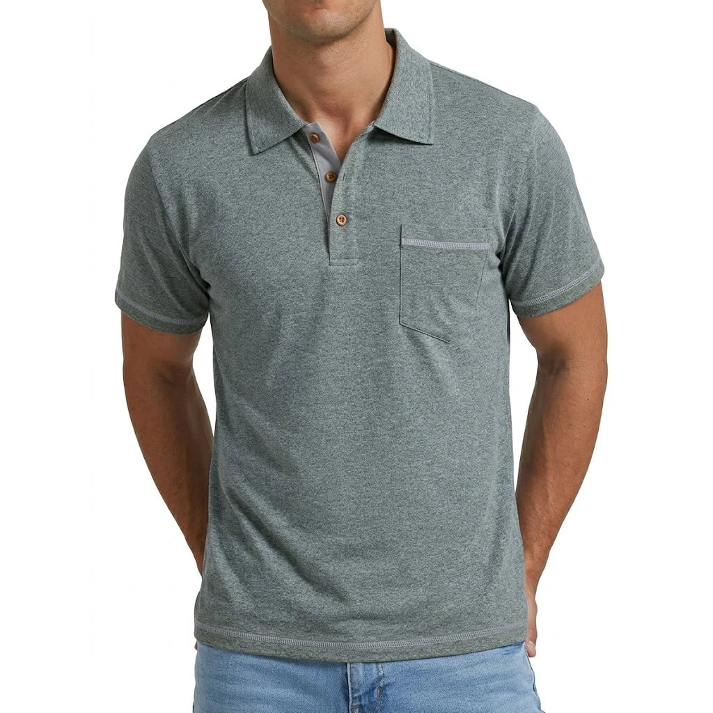 Summer Men's Solid Color Polo Shirt Short Sleeve Button Tshirts Lapel
