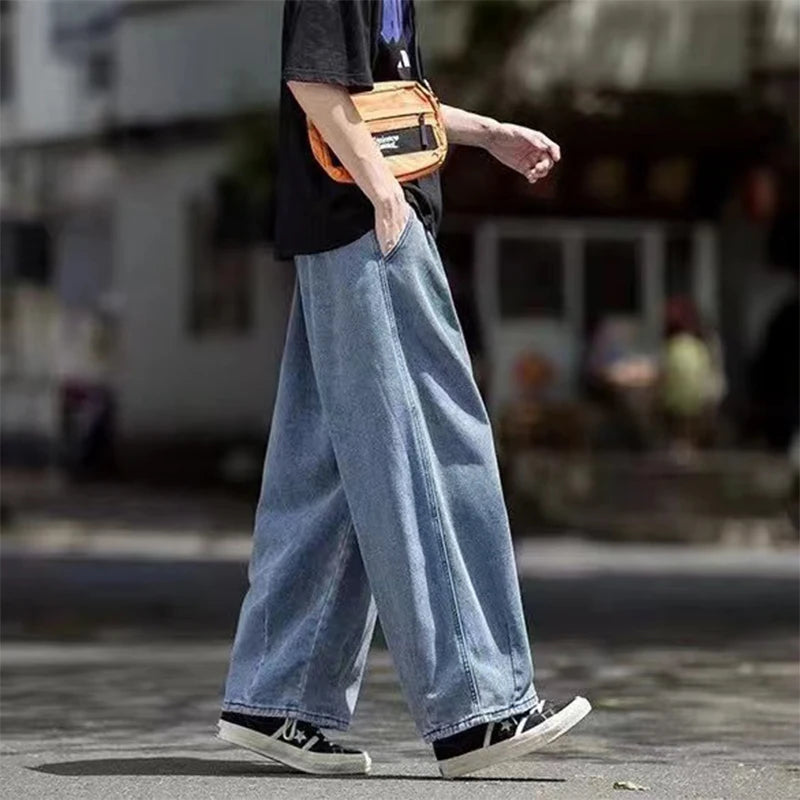 Men Jeans Wide Leg Denim Cargo jean pants Loose Straight Baggy Men's