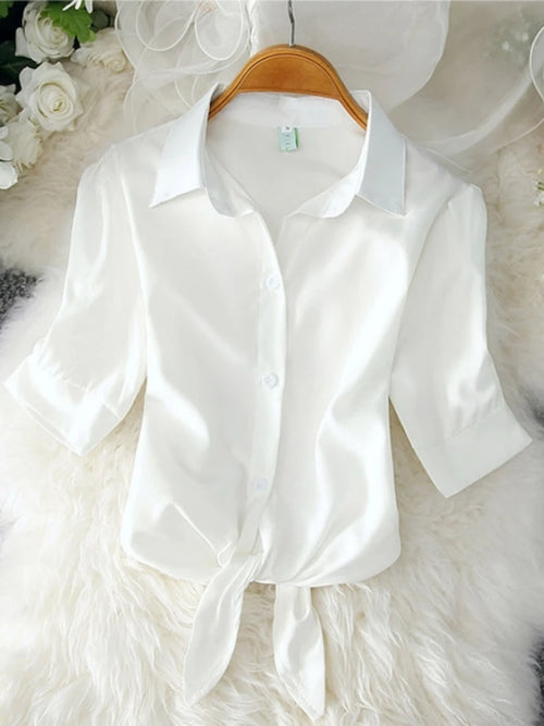 2023 Fashion Solid Color White Women Shirt Casual Blouses Autumn Half