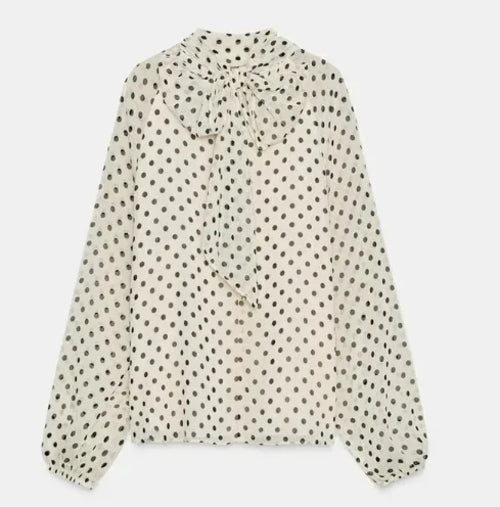Polka Dot Printed Women Shirt 2026 Spring New Bow Tied Blouse Woman