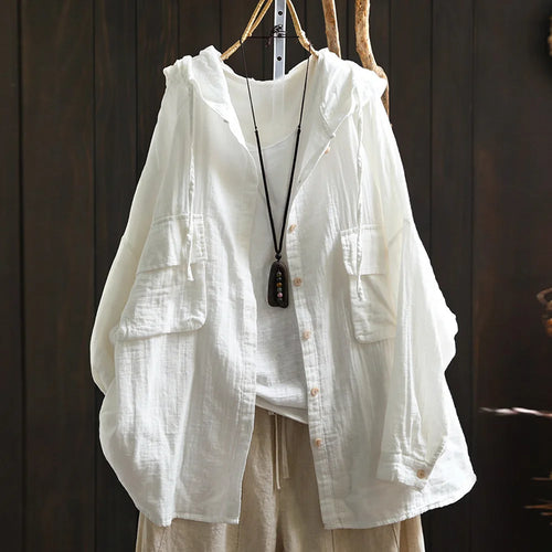 100% Cotton yarn hoodies for women summer Japan style hooded short