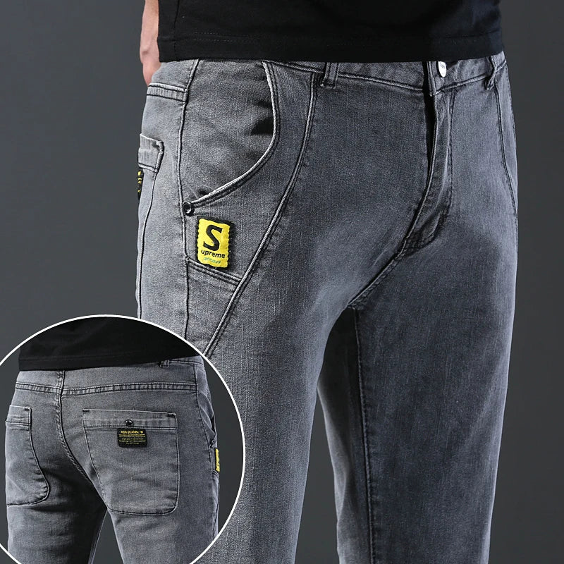 Men's slim fit Korean style comfortable straight leg elastic gray mid