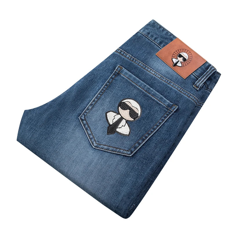 Fashion Men Jeans Stretch Straight Leg Casual Slim Fit Denim Pants