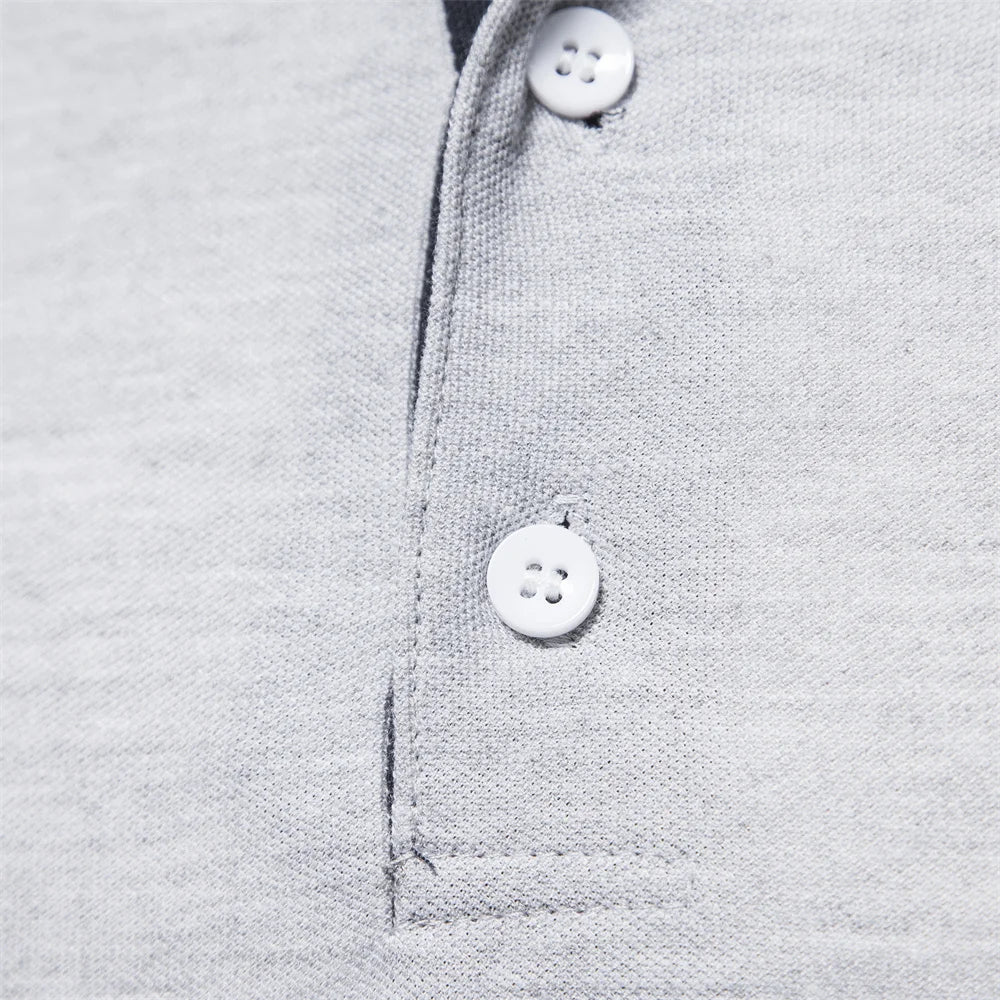 AIOPESON Deer Embroidery Men's Polo Shirts Solid Color Long Sleeve