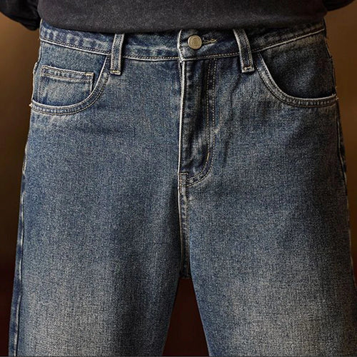 American Men's Y2K Retro Blue Denim Jeans Autumn Spring Relaxed Fit
