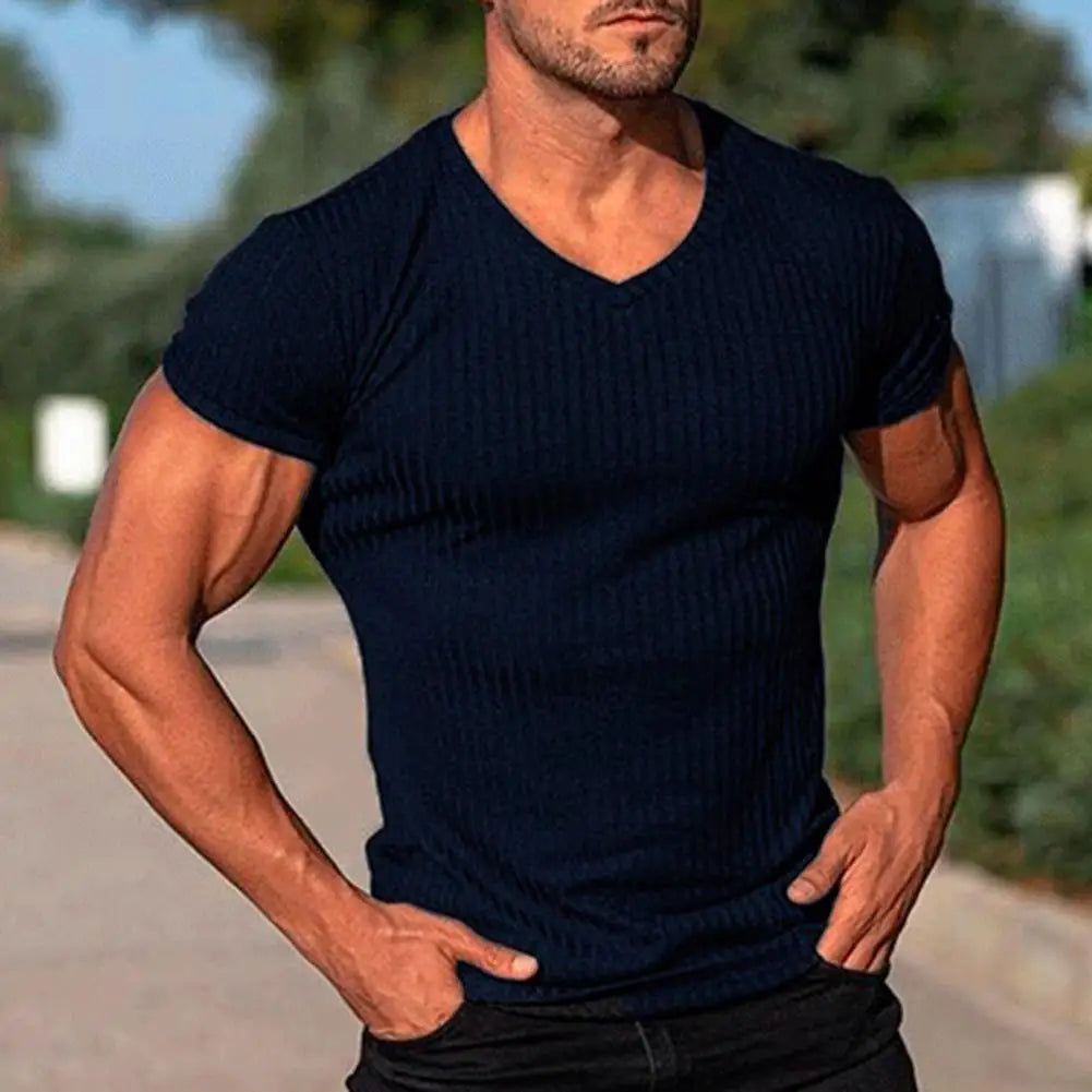 Deep V Neck T Shirt for Men Low Cut Vneck Wide Vee Tee Male Tshirt