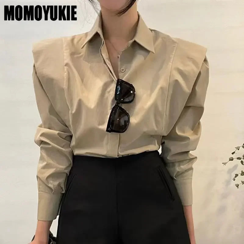 2023 Spring Women Blouses Fashion Vintage Simple Closure Panel Ruffles